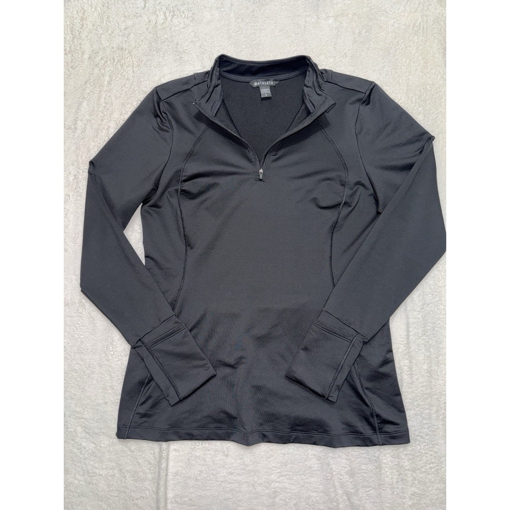 Athleta Women's Running Wild Half Zip Pullover Black Zip Pocket Size Large